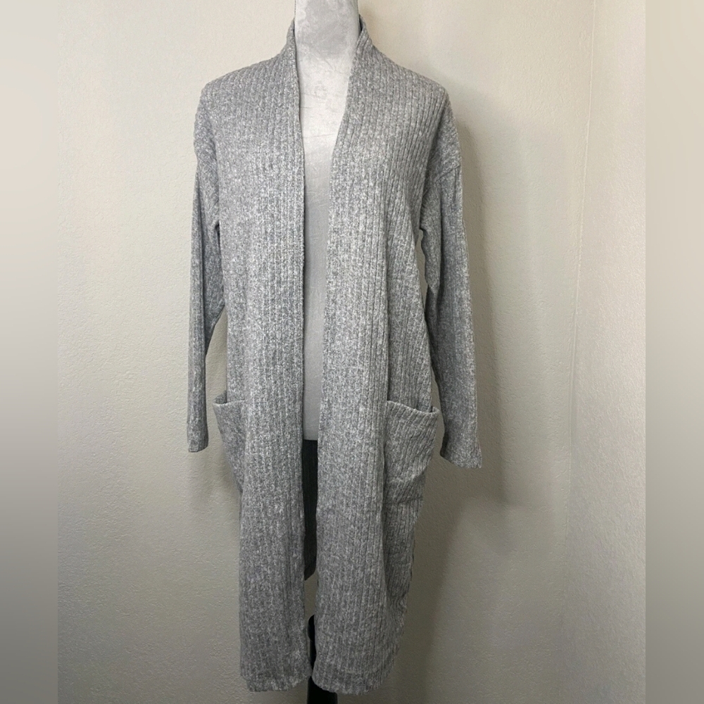 Brittany Black Heather Gray Open Cardigan Front Pockets Size XL
